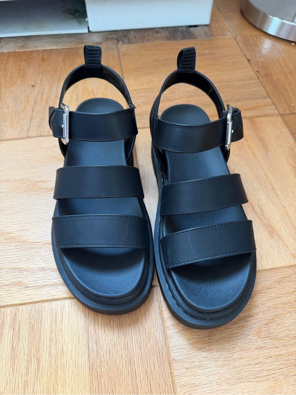Black Triple-Strap Buckle Sandals